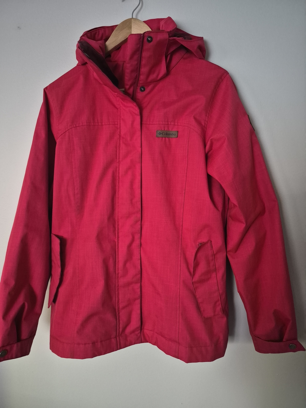 Columbia Interchange Women's Small Red Hooded Waterproof Rain Jacket Shell